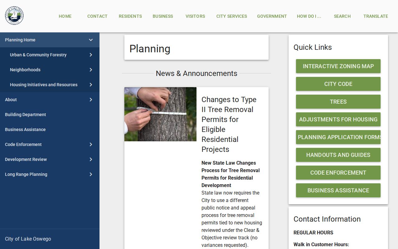 Lake Oswego street directory Planning and Building records page
